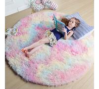 Amdrebio Tapis rond moelleux arc-en-ciel pour chambre de fille, tapis coloré pastel à poils longs, tapis kawaii doux et pelucheux pour chambre de bébé ou salle de jeux, 1,2 m
