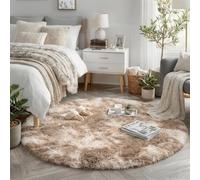 Amdrebio Tapis rond pour chambre à coucher, tapis pelucheux à poils longs pour chambre d'enfant, décoration de salon, joli tapis pelucheux neutre pour chambre d'enfant, beige tie-dye, 1,5 m
