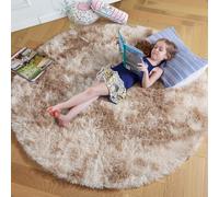 Amdrebio Tapis rond pour chambre à coucher, tapis pelucheux à poils longs pour chambre d'enfant, décoration de salon, joli tapis pelucheux neutre pour chambre d'enfant, beige tie-dye, 1,5 m