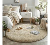 Amdrebio Tapis rond pour chambre à coucher, tapis pelucheux à poils longs pour chambre d'enfant, décoration de salon, joli tapis pelucheux neutre pour chambre d'enfant, beige, 1,5 m