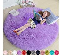 Amdrebio Tapis Rond Violet de 1,2 m pour Chambre de Fille, Tapis Circulaire en Fourrure Moelleuse pour Chambre d'enfant, crèche, dortoir, Lavable en Machine, antidérapant, à Poils Longs, Peluche