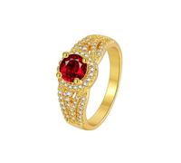 AMDXD Alliance en or 9 K/14 K/18 carats - Bague de demande en or véritable classique avec rubis taille ronde rouge - Bague avec moissanite - Or jaune Au375/585/750 - Taille 47-65, or jaune 18 carats