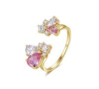 AMDXD Alliances en or jaune 375 9 carats avec motif floral avec cristal rose moissanite et rose taillé en goutte - Au375 - Taille 47 à 65, Or jaune 9 carats (375), Moissanite en cristal rose
