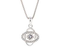 AMDXD Au 375/585/750 - Chaîne pour femme - Véritable bijou - Pendentif trèfle avec moissanite ronde - Blanc - Collier pour femme 9K/14K/18K - Or blanc - 40 + 4 cm, Or blanc 9 carats (375), Moissanite