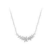 AMDXD Au 375/585/750 - Chaîne pour femme - Véritable pendentif pour femme - Fleurs de marguerites avec moissanite - Coupe ronde - Blanc - Collier pour femme 9K/14K/18K - Or blanc - 40+5 cm, Or blanc