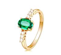 AMDXD Au750 Alliances en or 18 carats - Créée en laboratoire - Émeraude classique - Bague solitaire ovale - Vert, or jaune Au750 - Avec moissanite - Taille 49 à 70, or jaune 18 carats (750), Émeraude