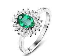 AMDXD Au750 Bague pour couple en or blanc 18 carats avec moissanite 18 carats et fleurs émeraude, taille 49-70, Or blanc 18 carats (750), Émeraude créée en laboratoire. Moissanite