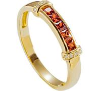 AMDXD Bague d'amitié en or 9 carats 375 avec saphir, orange et rouge, coupe carrée, or jaune Au375, bague de fiançailles en diamant véritable, bijou en or véritable, taille 47 à 65, Or jaune 9 carats