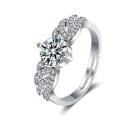 AMDXD Bague de fiançailles en or blanc 585 14 carats - Ailes d'ange - Bague d'amitié avec diamant créé en laboratoire - Bague en or 14 carats - Bague en diamant véritable - Taille 47 à 65, Or blanc 14