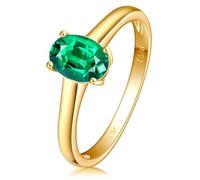 AMDXD Bague de mariage en or jaune 18 carats 750 véritable - Émeraude classique - Bague de couple ovale verte - Alliance en or 18 carats - Taille 49-70, or jaune 18 carats (750), Émeraude