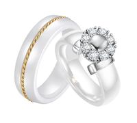 AMDXD Bague en Céramique 6MM, Corde Torsadée Fleurs, Bagues de Mariage pour Dames et Messieurs, Bagues de Couple, Bagues de Fiançailles, Bague avec Zircone Blanc, Cadeau pour Épouse