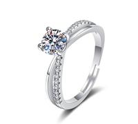 AMDXD Bague solitaire en or blanc 585, 4 griffes de chevalet, alliance avec moissanite, bague en or véritable 14 carats, taille 47 à 65, Or blanc 14 carats (585), Moissanite