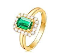 AMDXD Bague solitaire en or véritable 18 carats 750 - Créée en laboratoire - Émeraude classique - Vert - Alliances avec moissanite Au750 - Taille 49-70, or jaune 18 carats (750), Émeraude créée en