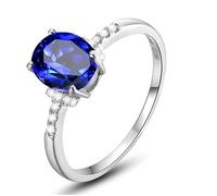 AMDXD Bagues d'amitié en or blanc 750 18 carats - Créé en laboratoire - Saphir classique - Taille ronde - Bleu - Alliances en or Au750 avec moissanite véritable - Taille 49-70, Or blanc 18 carats (750