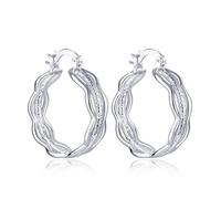 AMDXD Bijoux en or véritable pour femme Boucles d'oreilles en or blanc 750 18 carats Boucles d'oreilles créoles en forme de vague Art Nouveau Au750 Or