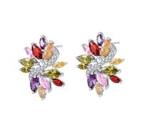AMDXD Boucles d'oreilles classiques en or blanc 18 carats Au750 avec grenat, rubis, citrine multicolore, taille marquise, boucles d'oreilles en or 18 carats pour femme, Or blanc 18 carats (750