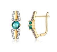 AMDXD Boucles d'oreilles créoles en or 9 carats 375 avec vert apatite, or jaune Au375 créé en laboratoire et diamant véritable