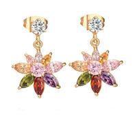 AMDXD Boucles d'oreilles en or 585 14 carats pour femme - Vintage - Motif fleurs - Avec moissanite marquise - Or jaune Au585 - Sans nickel, Or jaune, améthyste rose cristal grenat citrine