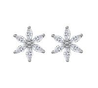 AMDXD Boucles d'oreilles en or blanc 9 carats 375, flocon de neige avec moissanite marquise, boucles d'oreilles en or 9 carats pour femme