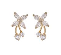 AMDXD Boucles d'oreilles en or jaune 9 carats avec feuilles de cerisier et moissanite marquise pour femme Au 375