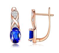AMDXD Boucles d'oreilles pour femme - Or rose 18 carats Au750 - Créées en laboratoire - Saphir bleu foncé 750 - Créé en laboratoire - Diamant - Vintage - Bijoux en or véritable