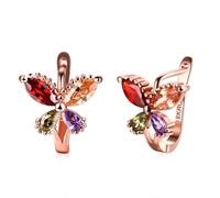 AMDXD Boucles d'oreilles vintage en or rose 18 carats avec rubis tsavorite citrine améthyste multicolore taille marquise or rose Au750 boucles d'oreilles Art nouveau véritable