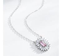 AMDXD Chaîne vintage en or blanc 9 K/14 K/18 K - Pendentif pour femme - Fleurs avec laboratoire - Saphir rose rectangulaire rose - Colliers pour femmes au 375/585/750 - Or blanc - 40 + 5 cm, Or blanc