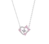 AMDXD Chaînes en or blanc 9K/14K/18K pour femme - Pendentif cœur avec moissanite ronde blanche - Collier pour femme avec laboratoire - Saphir rose - Or blanc au 375/585/750, 40 + 5 cm, Or blanc 18