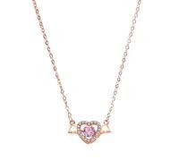 AMDXD Collier en or rose Au375/585/750 pour femme - Pendentif pour femme - Ailes d'ange - Cœur - Créé en laboratoire - Saphir rose - Collier pour femme - Moissanite 9 K/14 K/18 K - Or rose - 40 + 5 cm