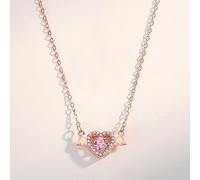 AMDXD Collier en or rose Au375/585/750 pour femme - Pendentif pour femme - Ailes d'ange - Cœur - Créé en laboratoire - Saphir rose - Collier pour femme - Moissanite 9 K/14 K/18 K - Or rose - 40 + 5 cm