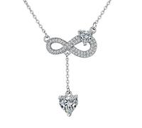 AMDXD Collier pour femme Art Nouveau Or blanc 14 carats 585, chaîne cœur infini, cadeau pour femme, avec diamant créé en laboratoire, diamant taillé en cœur, véritable chaîne pour femme, 45 + 5 cm