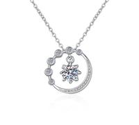 AMDXD Collier pour femme Art Nouveau Or blanc 9 carats Au375 Chaîne lune étoile Femme Cadeau avec diamant créé en laboratoire Or 375 Chaîne pour femme Bijoux 45 + 5 cm