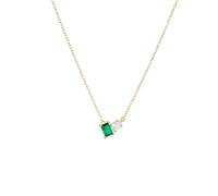 AMDXD Collier pour femme en or jaune 9 K/14 K/18 carats - Pendentif en or véritable - Pendentif classique - Laboratoire - Émeraude rectangulaire - Vert - Collier pour femme Moissanite Au375/585/750
