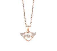 AMDXD Collier pour femme en or véritable - Délicat - Or rose 9K/14K/18K - Pendentif en forme de cœur - Ailes d'ange avec moissanite ronde blanche - Collier pour femme Au375/585/750 - Or rose - 40 + 5