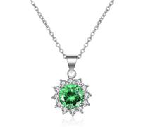 AMDXD Collier pour femme vintage en or blanc 14 carats, chaîne de fleurs pour femme avec diamant créé en laboratoire, Au585 or véritable bijou pour femme, 45 + 5 cm, Or blanc 14 carats (585), Émeraude