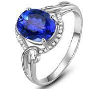 AMDXD Paire d'alliances en or blanc 750 18 carats - Créées en laboratoire - Saphir classique creux - Alliances ovales - Bleu - Or 18 carats - Avec moissanite - Taille 49 à 70, Or blanc 18 carats (750