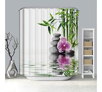 AMDXD Rideau Douche Blanc avec Crochet Rideau Douche Bambou Fleuri Rose，Grand Rideau Douche Anti-Moisissure Polyester Rideau De Douche 180 x 200 CM