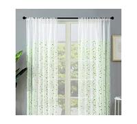 AMDXD Rideaux Chambre Vert, Rideau Transparent Voilage Polyester Feuille Lot de 2 Paire de Rideaux Salon 54X84Inch(137X214CM)