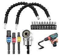 AMDZGLB Renvoi d'angle Visseuse 16PCS Embout Visseuse Placo Foret à Angle Droit D'extension Kit, Porte-Embouts 105°, Adaptateur Hexagonal 1/4" 3/8" 1/2", pour Visseuses, Rallonge de perceuse