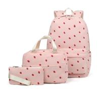 Ameble 3 pièces ensemble de sac à dos aux fraises sac à dos pour filles avec boîte déjeuner livres en velours côtelé aux fraises pour l'école convient un ordinateur portable de 15, 6 pouces Style 1