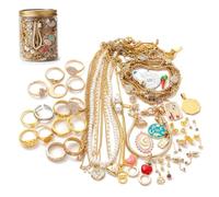 Ameble 30 pièces Pot mystère de bijoux surprise avec assortiment d'accessoires de mode style vintage, boucles d'oreilles en alliage doré, colliers, bagues, griffes cheveux, pour femmes