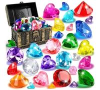 Ameble 33 pièces Jouets de plongée en Pierre précieuse Acrylique colorée avec Coffre au trésor, Jeu de Chasse au trésor sous-Marin pour Enfants, Jeux Piscine, fête d'anniversaire Amusante