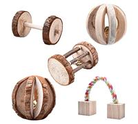 Ameble 5 pièces Hamster Jouets à mâcher en Bois pin Naturel Exercice Jouer Jouets haltères monocycle Cloche Rouleau Jouer Jouet pour Lapins Rats cochons d'Inde meulage des Dents