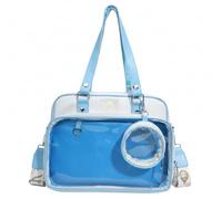 Ameble Bleu Ita Bag Sac bandoulière capacité Ita Messenger Bag Transparent PU Pin Display Window Sangle réglable et poignée supérieure pour un usage quotidien, voyage, convention, cosplay
