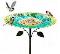 Ameble Bol d'eau pour Oiseaux en Fer Vintage et mangeoire à Oiseaux sur Pied, Bain de Jardin Vert de 9, 6 x 32, 7 Pouces pour décoration Patio extérieur, Petit Bain pour, Style Antique