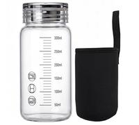 Ameble Bouteille d'eau Transparente en Verre Borosilicate, graduée, avec Manchon Isotherme et Bouchon en Acier, 300 ML, Petit modèle