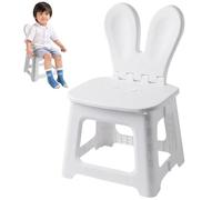 Ameble Chaise Pliante pour Enfants, escabeau Pliable en Plastique avec Support arrière en Oreilles de Lapin, Chaise Robuste avec poignée de Transport pour Salon, Cuisine, Salle Bain