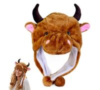 Ameble Chapeau d'animal de vache des Highlands, chapeau de vache drôle en peluche avec oreillettes chaudes, Costume chaud pour adultes et enfants, accessoires photographie Cosplay fête, déguis