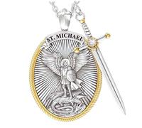 Ameble Collier pendentif Saint Michel et Saint Christophe pour homme, épée d'archange et médaille de prière du Seigneur, bijoux religieux, protection de l'ange gardien style 1