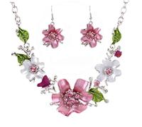 Ameble Ensemble collier et boucles d'oreilles en diamant floral 3D avec détails de feuilles pour femmes, ensemble de bijoux en fleurs dans une boîte, cadeau demoiselle d'honneur mariage élégant
